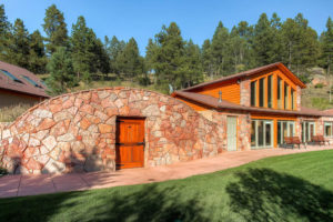 front of yard near stonework building