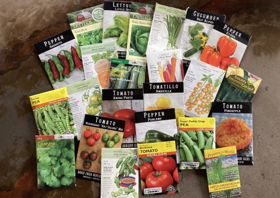 multiple seed packets on table