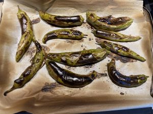 roasted peppers on cookie sheet