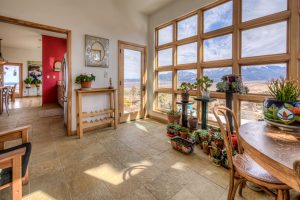view of Spanish Peaks from sunroom