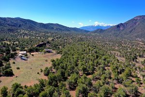 aerial view of rock formation/mtn range