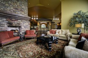 living room and fireplace