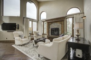 primary bedroom sitting lounge and fireplace