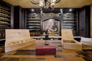 wine tasting table and storage