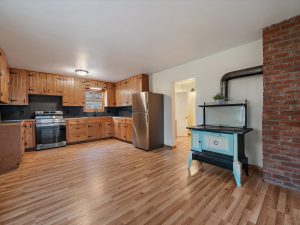 kitchen with wood stove
