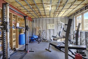 workout equipment in unfinished basement