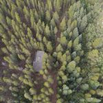 Arial looking down on cabin