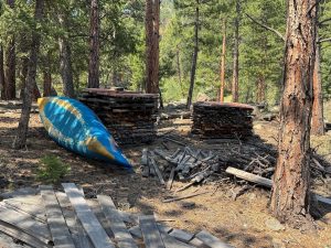 canoe and milled wood