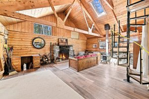 cozy living around fireplace
